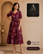 Pleated Lycra Floral Maxi Dress with Lining